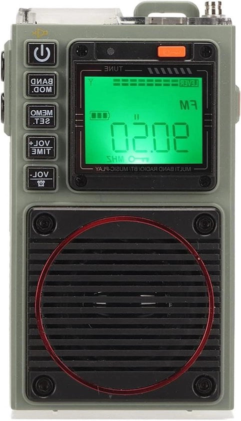 Radio FM AM a Medium Wave SW Shortwave Bass Stereo SOS Alarm Bluetooth Card Afspelen Retro VHF AM SW WB Radio con Lampo di Emergenza