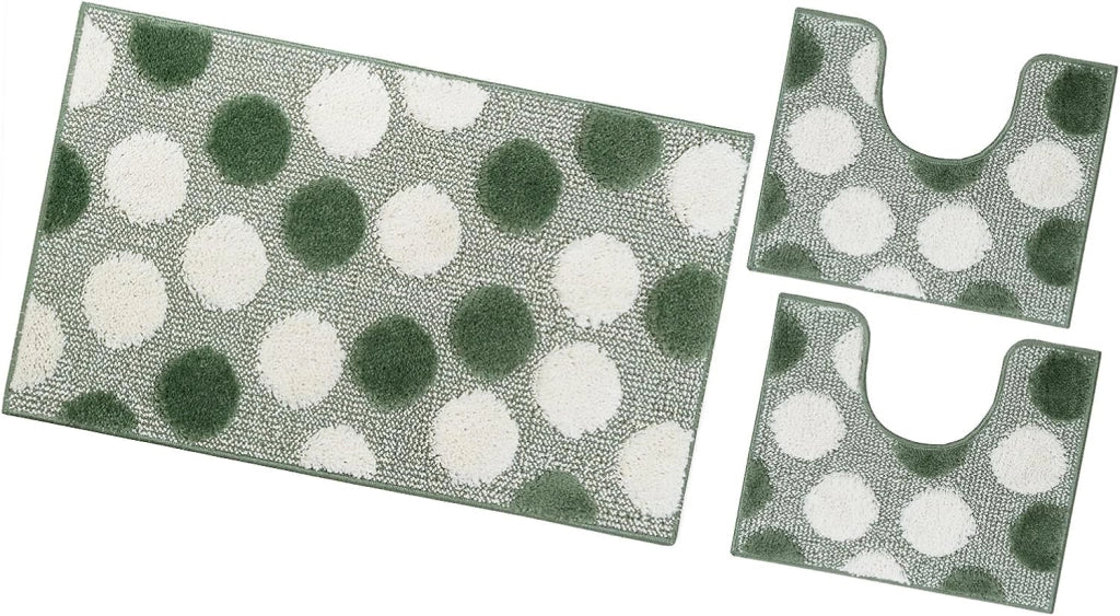 Tappeto Bagno Set 3 Pz Soffice Antiscivolo Shaggy 3D Moderno Assorbente Verde