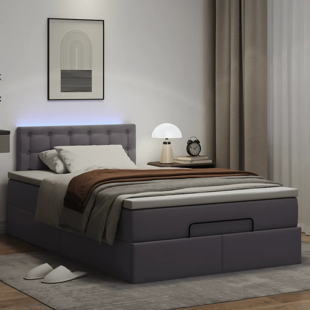 Struttura Letto Pouf con Materasso Grigio 120x200 cm Similpelle 3312150