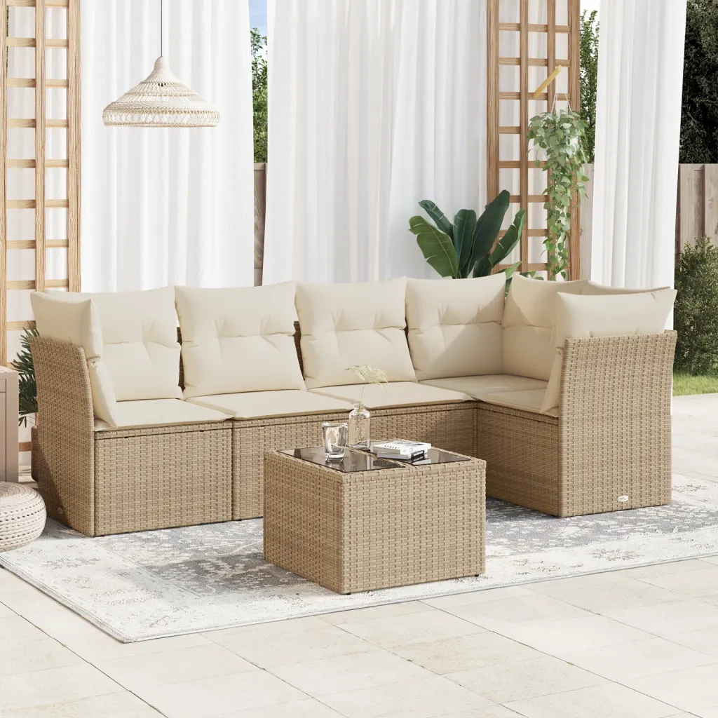 Set Divano da Giardino 6 pz con Cuscini Beige in Polyrattancod mxl 111249