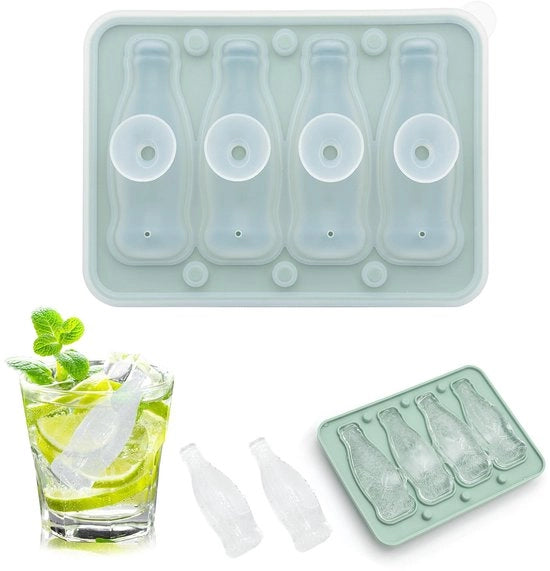 Forme di ghiaccio in silicone a forma di cubo con coperchio, forma 3D in silicone, BPA libero, per cocktail, whisky, vino e altri liquori (bottiglia di cocco)