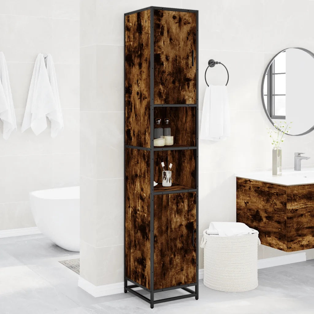 Mobile da Bagno | Armadio da bagno Fumo 35x37,5x188,5 cm in Truciolato e Metallo
