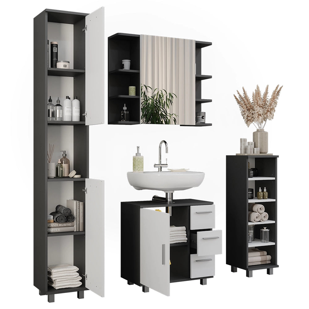 Vicco Set di mobili da bagno Antracite/bianco 4 parti