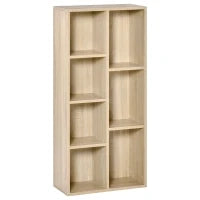 Libreria Scaffale 7 Cubi per Interno, Soggiorno, Camera da Letto, 50l x 24P x 106H cm, Legno Naturale