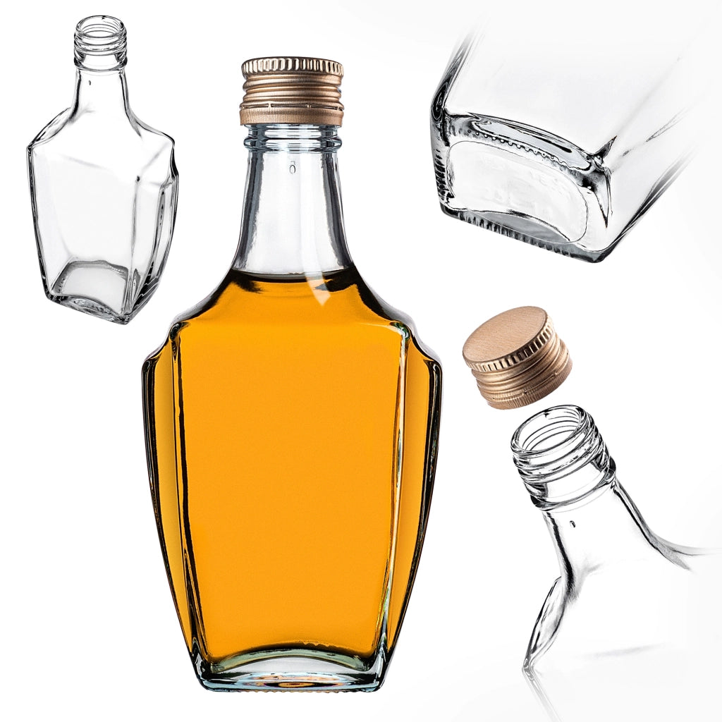 KADAX Bottiglia in Vetro per Tintura 250ml Con Tappo Oro 10pz.