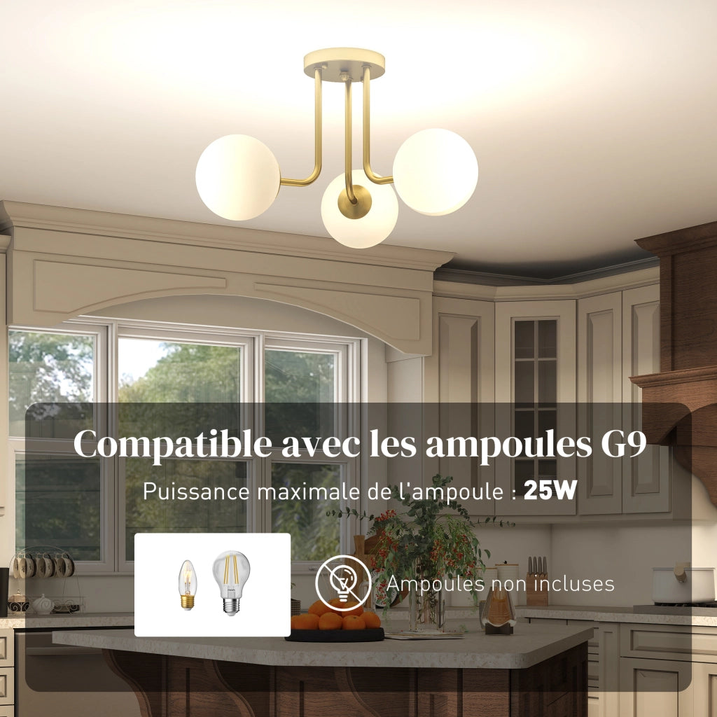 Plafonnier LED 3 luci ¨C zephmum ¨C 42x42x26.5 cm dorato