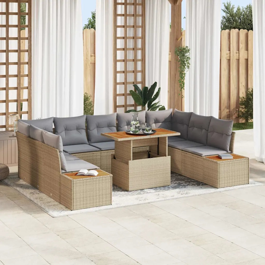 Set da Pranzo per Giardino con cuscino 10 pcs Beige e grigio 3350102