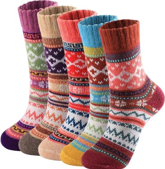 Set di Calze da Donna Calda - Inverno - Design Vintage - Calze da Donna - Calze da Casa - Calze - Calze da Donna Calda - Calze da Donna di Alta Qualità - Cotone Premium - Dimensione Unica - Regalo per Donna - Calze Dotate di Alta Isolamento e Calore