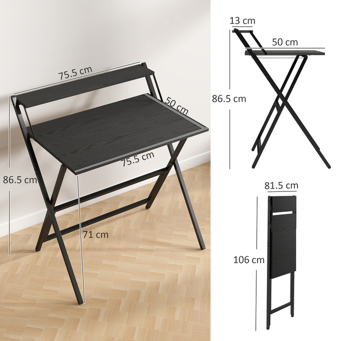 Scrivania Pieghevole 81,5x62x86,5 cm con Ripiano per Monitor Nero