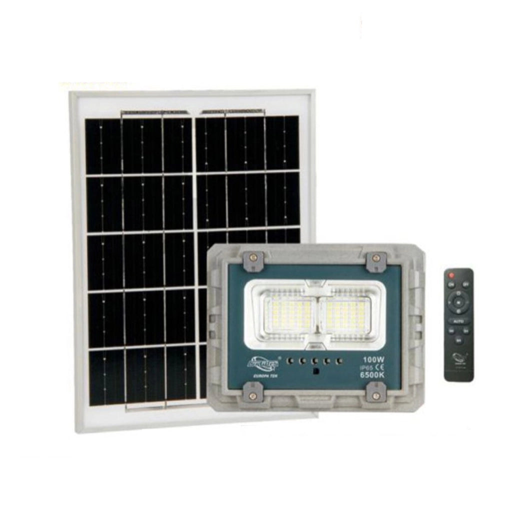 FARO LED CON PANNELLO SOLARE LUCE FREDDA FARETTO LED CASA GIARDINO ESTERNO 100W