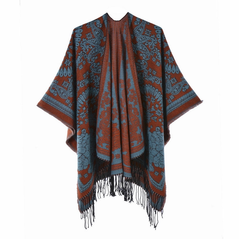 Mantella da viaggio in cashmere spessa, calda e alla moda con motivo floreale Tai Chi.