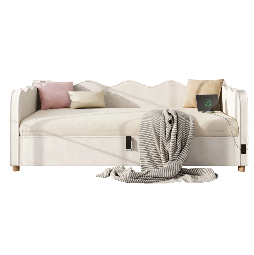 Letto da giorno imbottito 90x200 cm con contenitore idraulico e USB