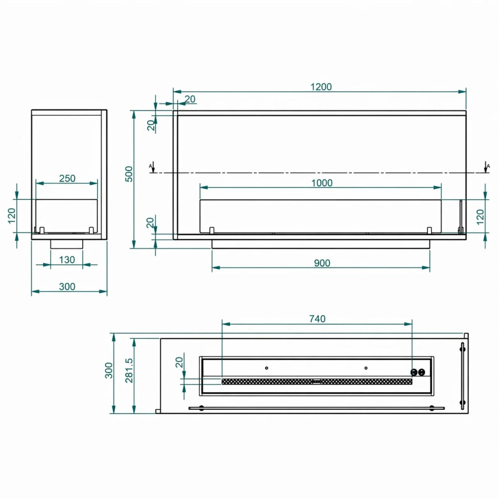 Camino a bioetanolo da incasso ad angolo biocamino angolare 120x50 URANO120 DX TOPLINE