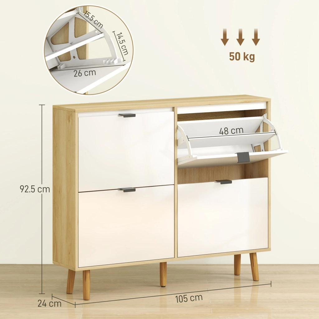 Scarpiera Slim con 4 Cassetti Ribaltabili per 20 Paia di Scarpe 105x24x92,5 cm Design Moderno in MDF Bianco
