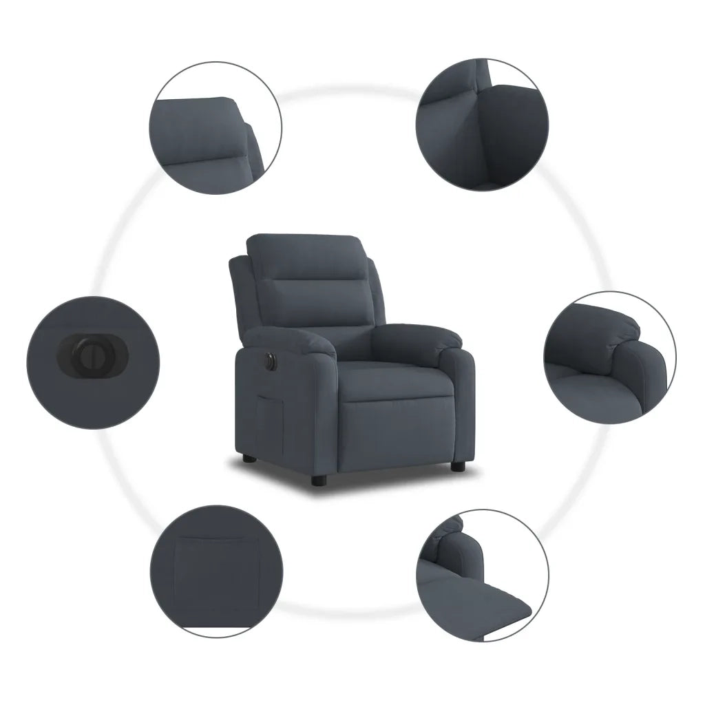 Poltrona | Sedia Relax Elettrica Reclinabile Grigio Scuro in Vera Pelle
