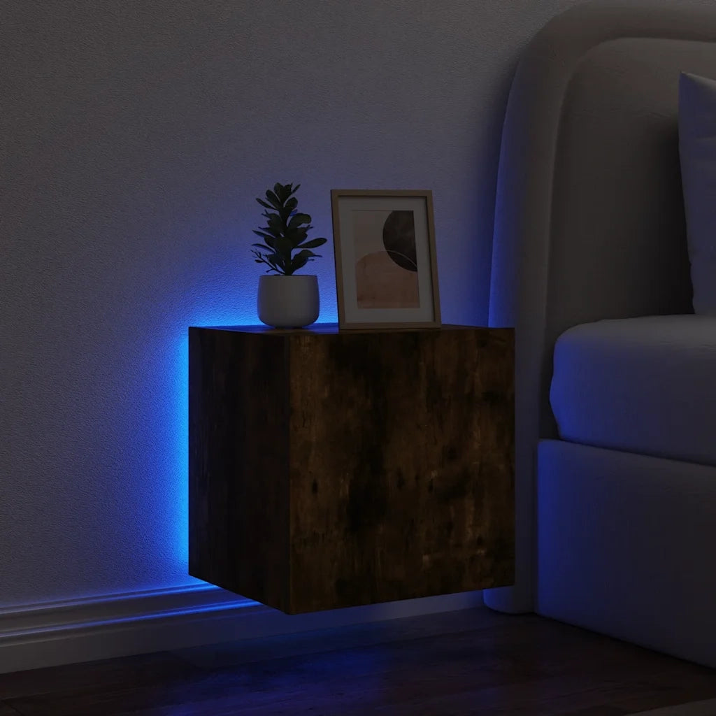 Mobile TV a Parete con Luci LED Rovere Fumo 40,5x35x40 cm 837254