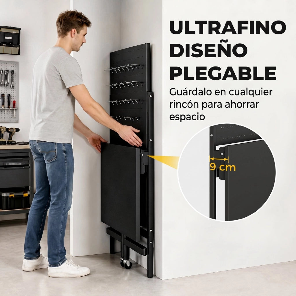 Banco da lavoro ¨C zephmum ¨C Pieghevole con ruote, telaio in acciaio, colore nero