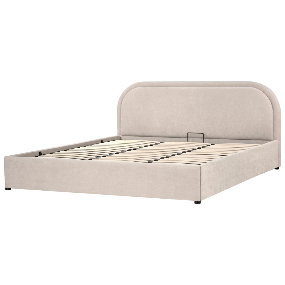 Letto matrimoniale EU Beige Chiaro Tessuto di ciniglia 180 x 200 cm Struttura imbottita con contenitore