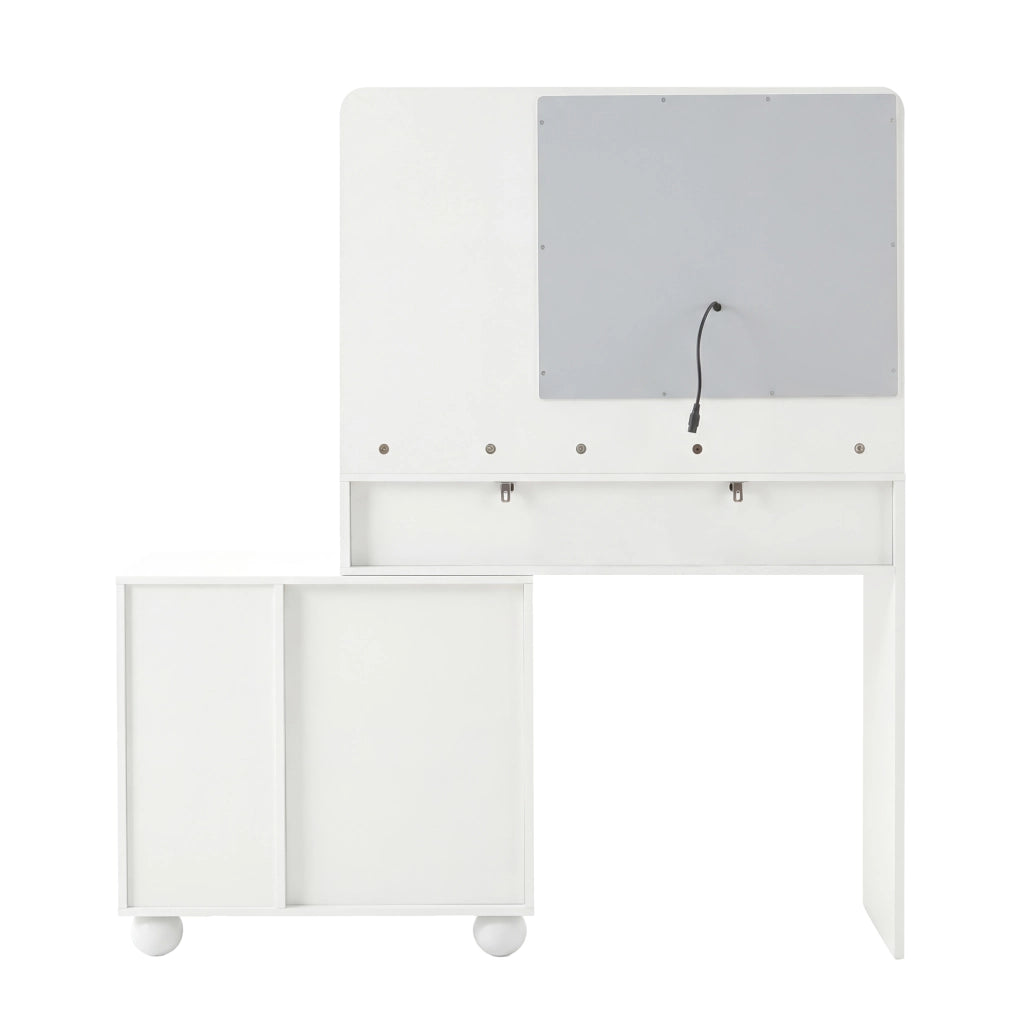 Toeletta con specchio HD e illuminazione LED regolabile 80x39;8x127 cm; MDF e bambù; bianca