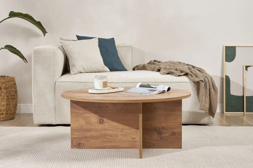 Simbario, Tavolino da Salotto Forma Rotondo, 90x90x40h cm Marrone Rovere Nodi