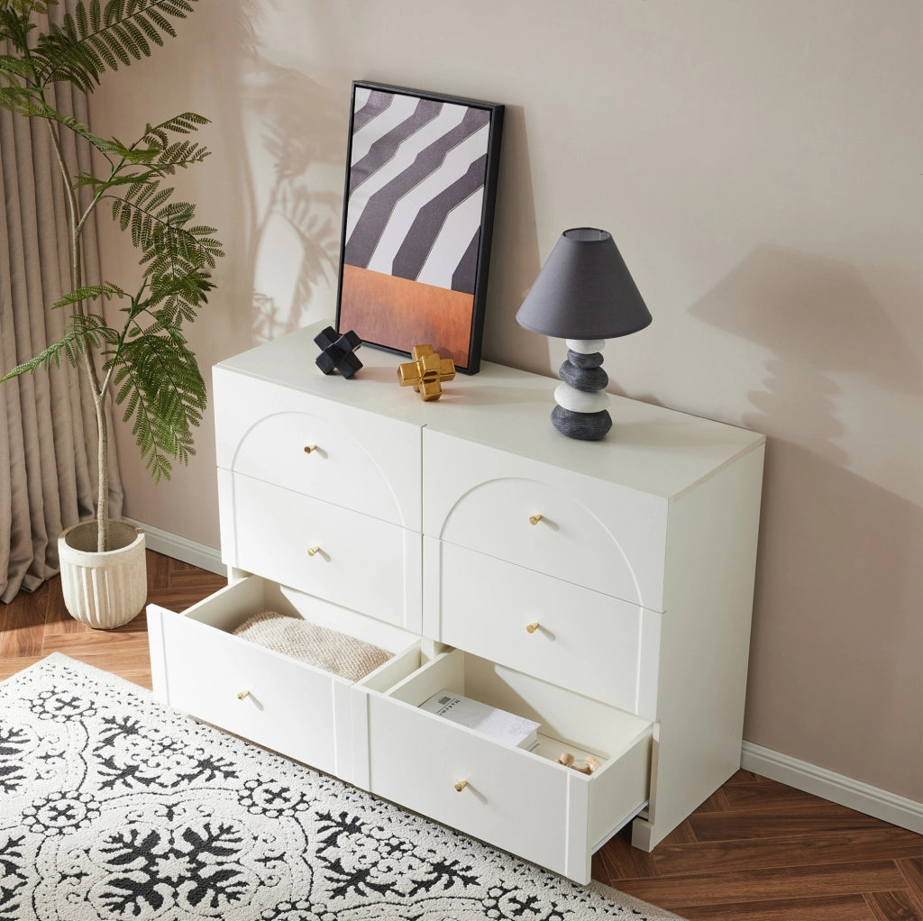 Cassettiera 82x120x40 cm con 6 cassetti; struttura stabile in truciolare bianco