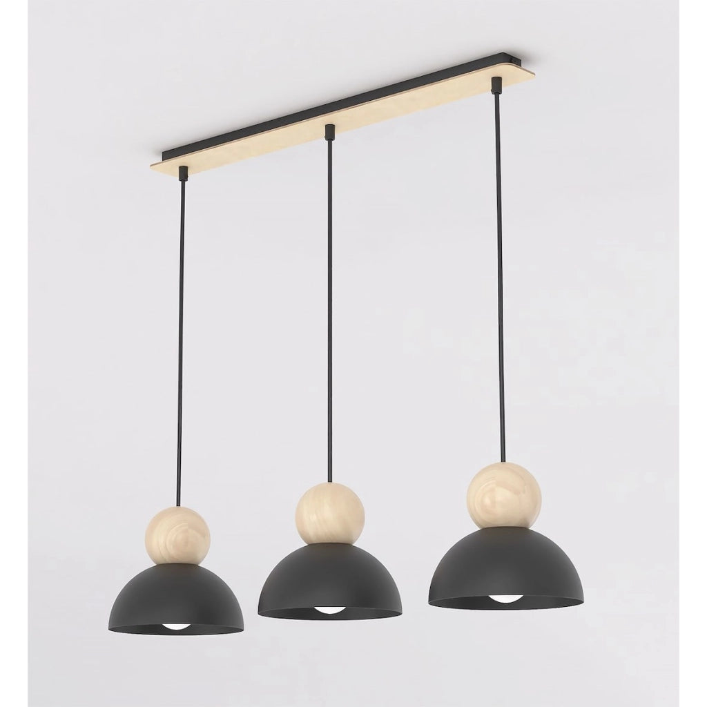 Lampada a sospensione KAKI in acciaio nero e legno