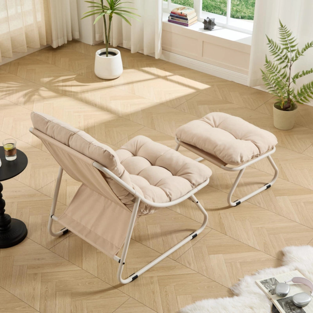 Sdraio, sedia da relax, con poggiapiedi, senza braccioli, beige