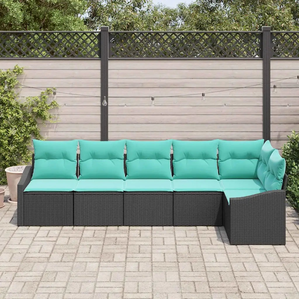 Set di divani con cuscino 6 pcs Nero polyrattan