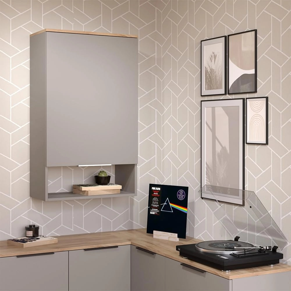 Libreria da parete Wido, Grigio, 60 x 100 cm con porta