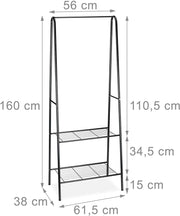 Appendiabiti con asta appendiabiti vano portascarpe e portastivali 2 scomparti 60 cm metallo nero 13_0002134