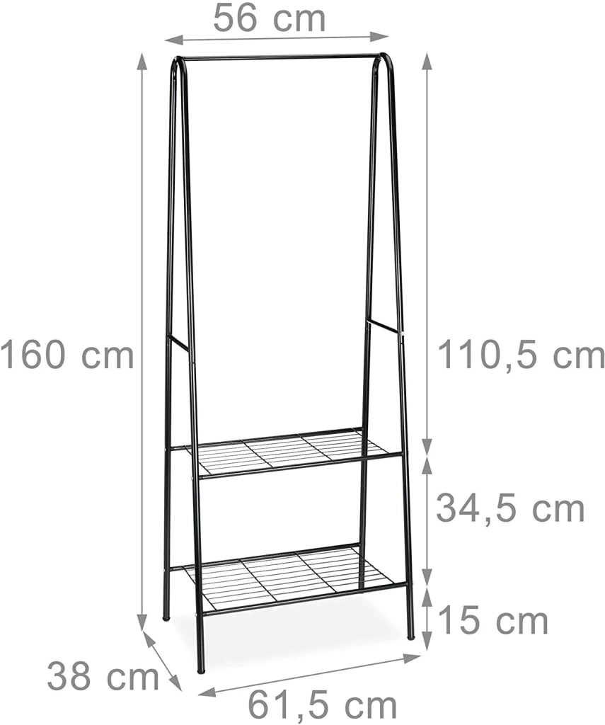 Appendiabiti con asta appendiabiti vano portascarpe e portastivali 2 scomparti 60 cm metallo nero 13_0002134