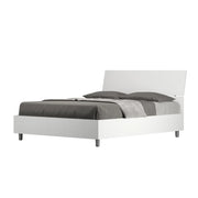 Letto Matrimoniale Francese 140x190 cm con Rete e Contenitore Demas Testata Inclinata Bianco Frassino