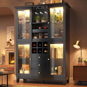 Mobile bar con LED RGB da app 3 cassetti ripiani regolabili portabicchieri portabottiglie MDF nero 120 × 40 × 180,5 cm