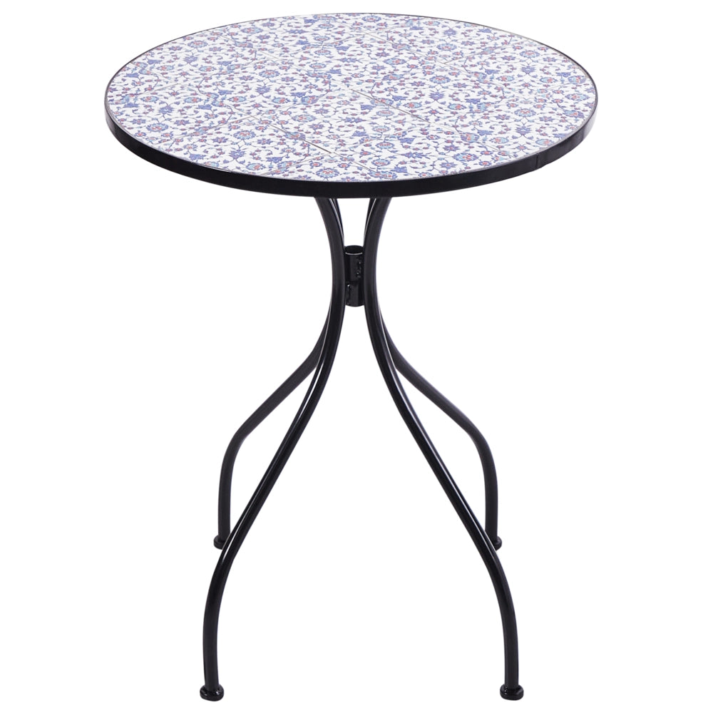 Set da bistrot da giardino in metallo nero con motivo a mosaico blu e telaio in ferro stile vintage