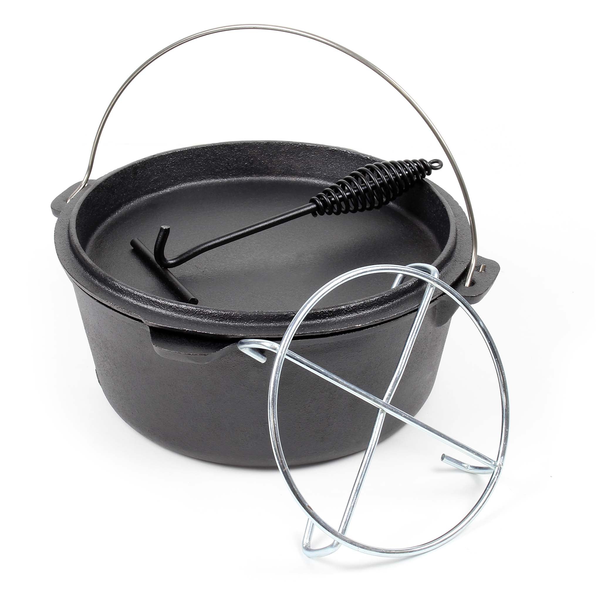 Dutch Oven Forno Olandese con Pentola in ghisa 9l sottopentola e solleva coperchio per fuoco campeggio
