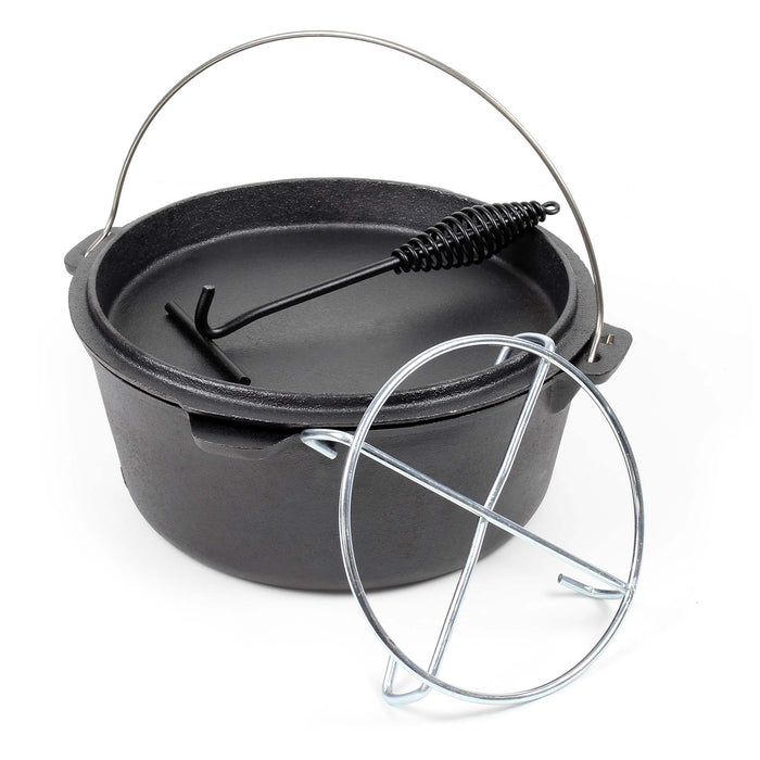 Dutch Oven Forno Olandese con Pentola in ghisa 9l sottopentola e solleva coperchio per fuoco campeggio