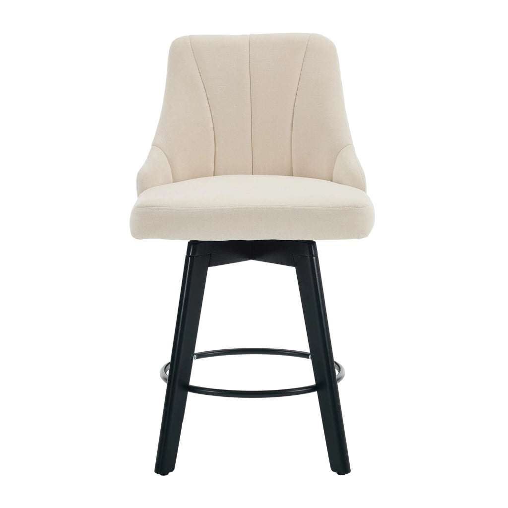 Sgabello da bar girevole 360° in ciniglia beige con schienale imbottito e poggiapiedi