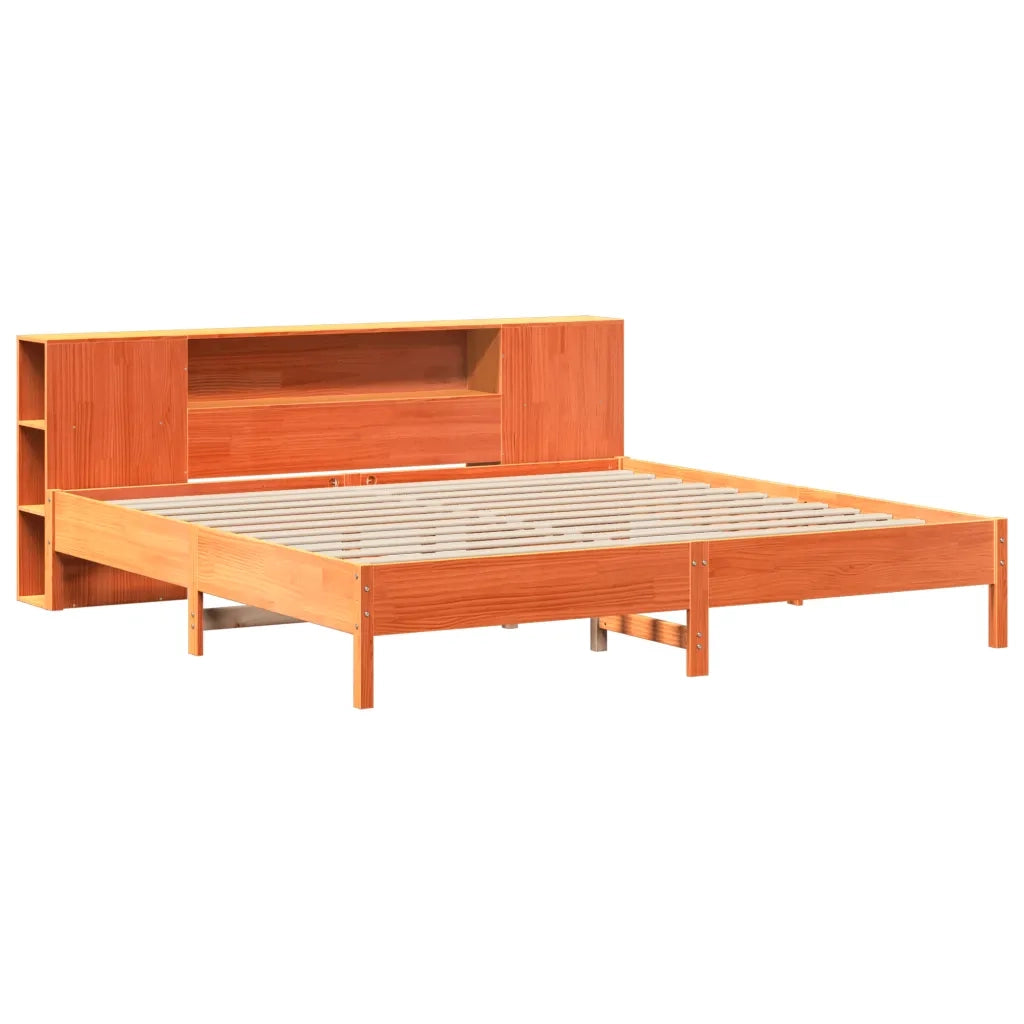 Letto matrimoniale | Letto per adulti | Letto Libreria senza Materasso Marrone Cera 200x200 cm in Pino