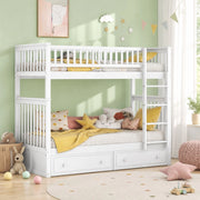 DESMIU Letto a castello per bambini 90 × 200 cm con 2 cassetti, convertibile in 2 letti, senza materasso, bianco