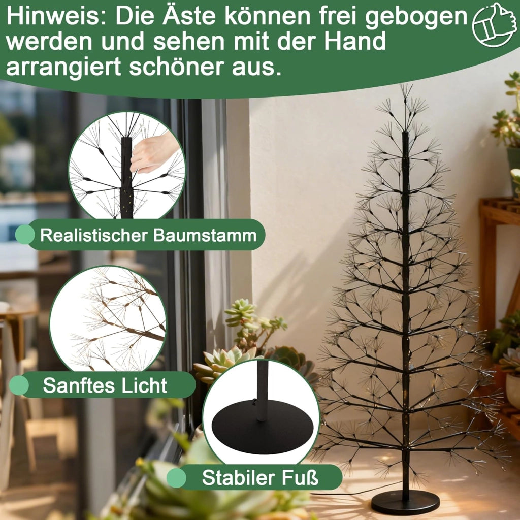 Albero di Natale a LED, 150 cm, albero luminoso, in ferro, con 1500 LED, albero di Natale con tronco rimovibile, con supporto in metallo, bianco freddo