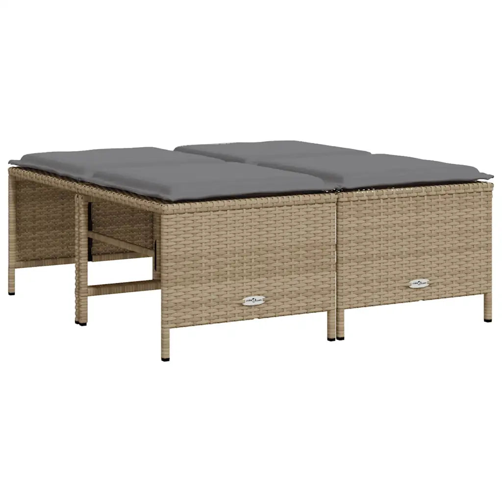 Sgabelli da Giardino con Cuscini 4 pz Beige in Polyrattan
