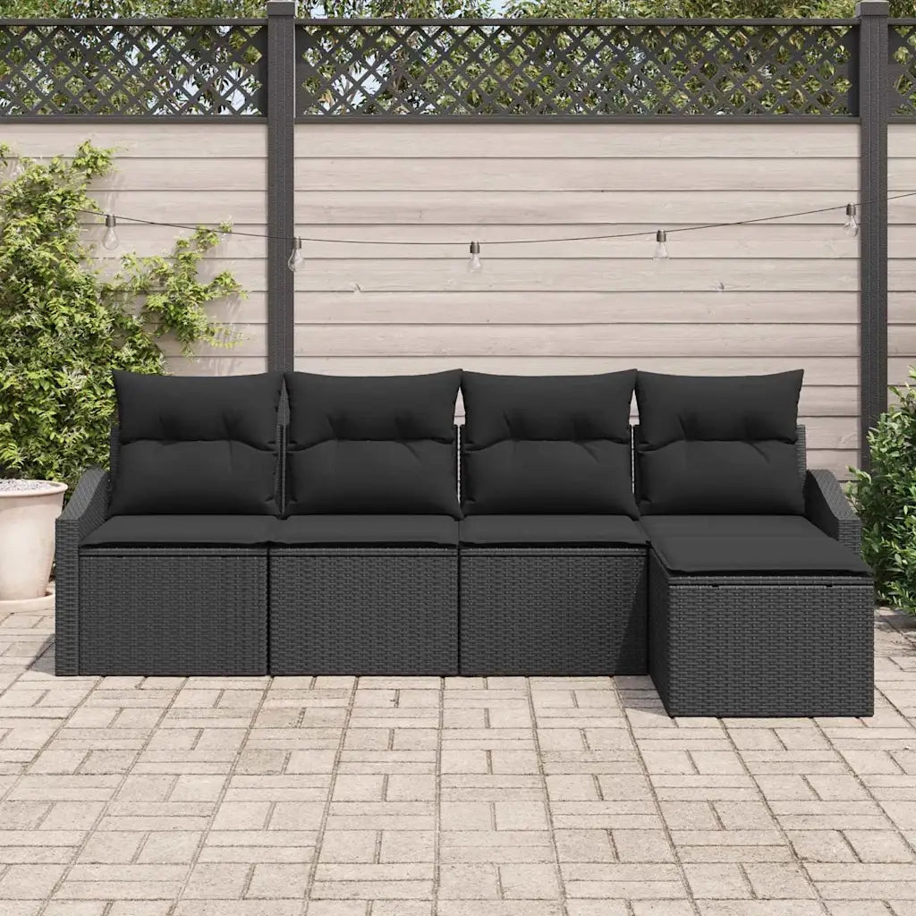 Set di divani con cuscino 5 pcs Nero polyrattan 3346683