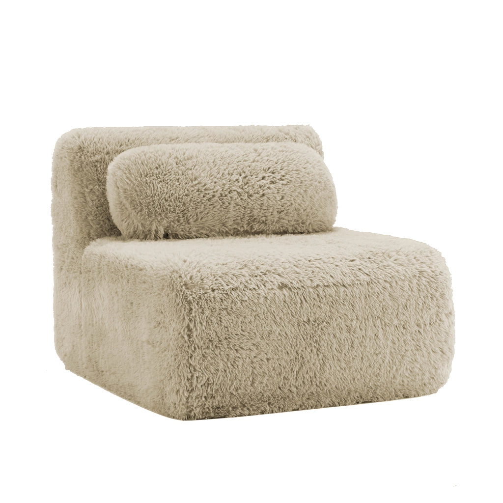 Divano 2 Posti Senza Braccioli con Cuscini ¨C MINIMAL ¨C Tessuto Morbido Beige Chiaro