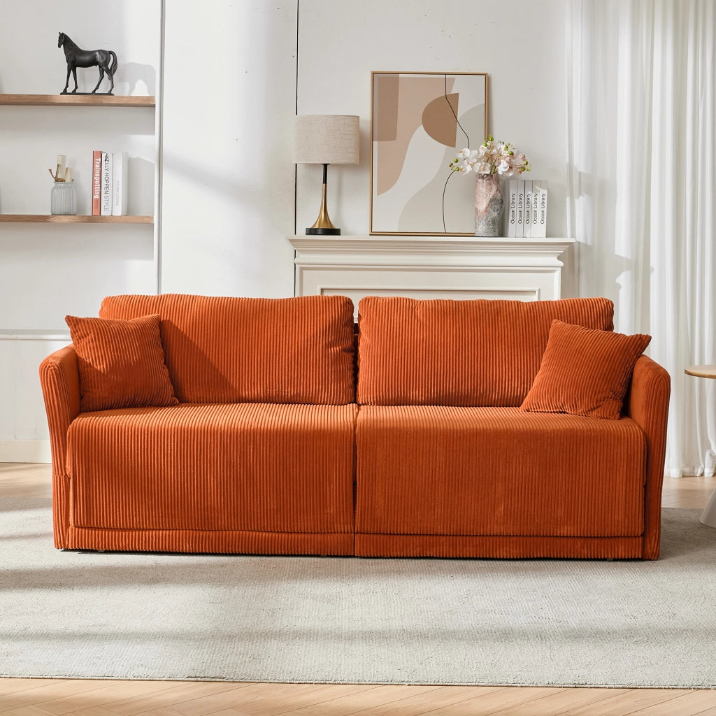 Divano letto multifunzionale in velluto a coste con seduta imbottita e struttura in metallo arancione 182 × 88 × 84 cm
