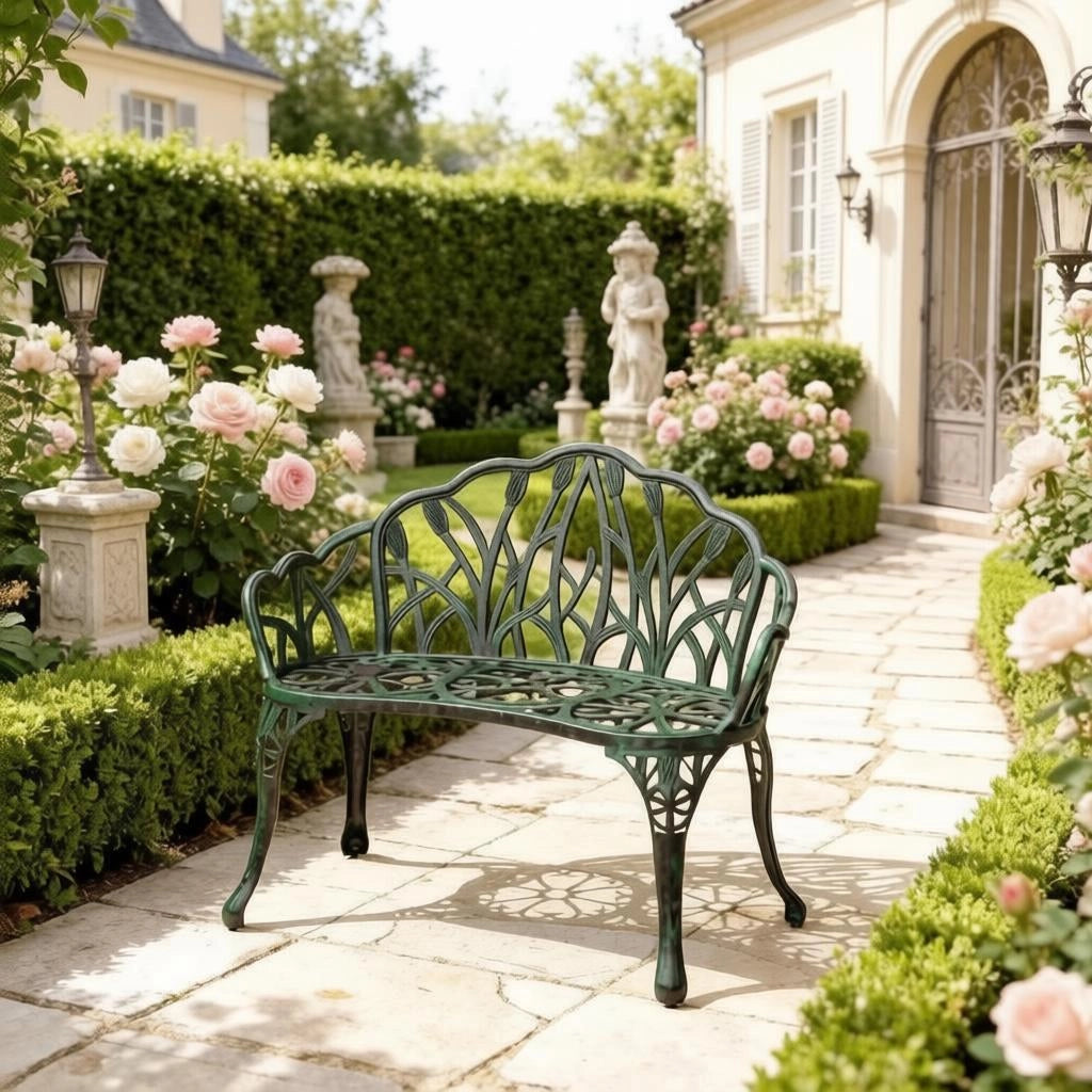 PANCHINA da giardino 99x57x78 cm in alluminio verde