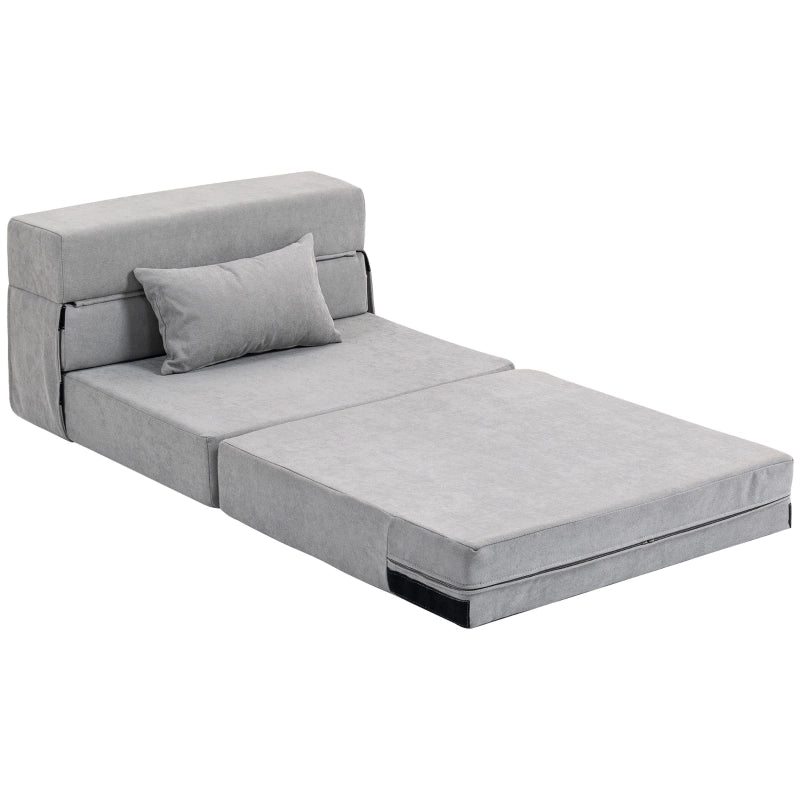 Poltrona multifunzionale trasformabile in divano da pavimento, chaise longue o materasso, grigio chiaro