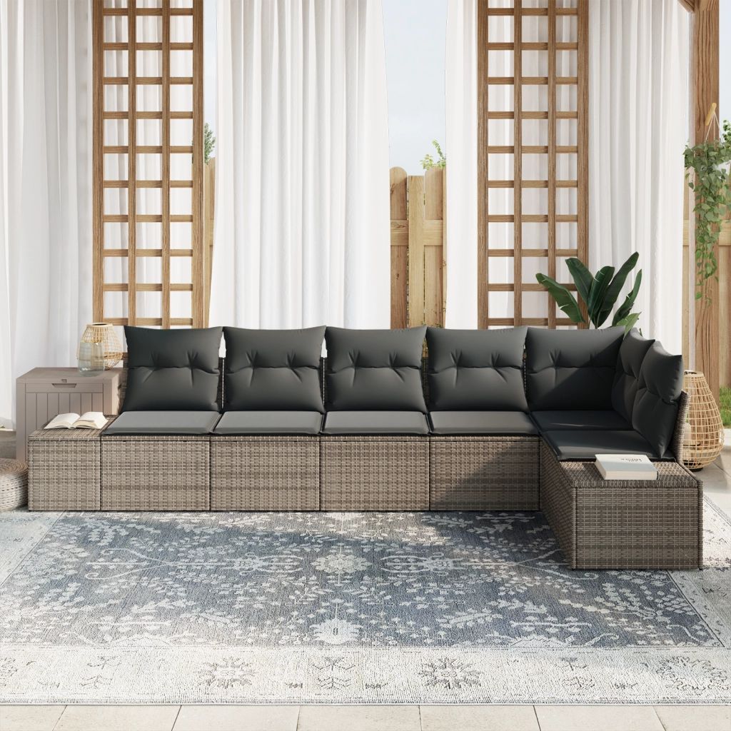 Set di divani da giardino con cuscini grigio polyrattan