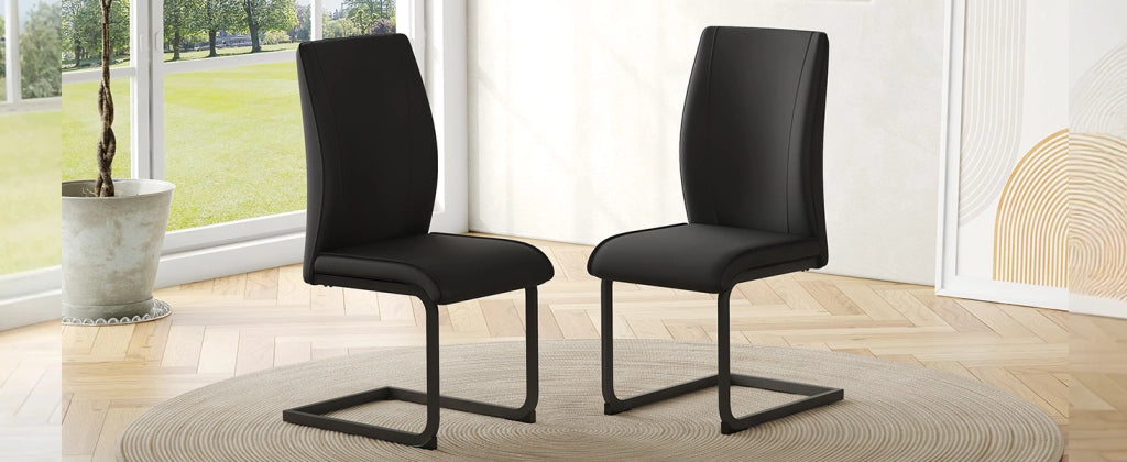 SEDIA da pranzo in similpelle nera e metallo, schienale ergonomico