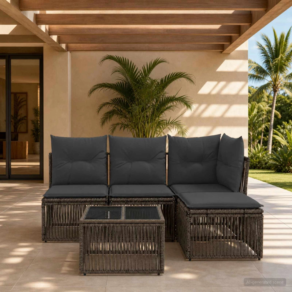 Set Divano da Giardino 5 pz Grigio polyrattan 3434189
