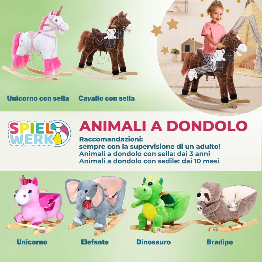 Elefante di Peluche a Dondolo in Legno con Suoni Cintura di Sicurezza Giochi Infanzia Bambini Giocattolo Regalo